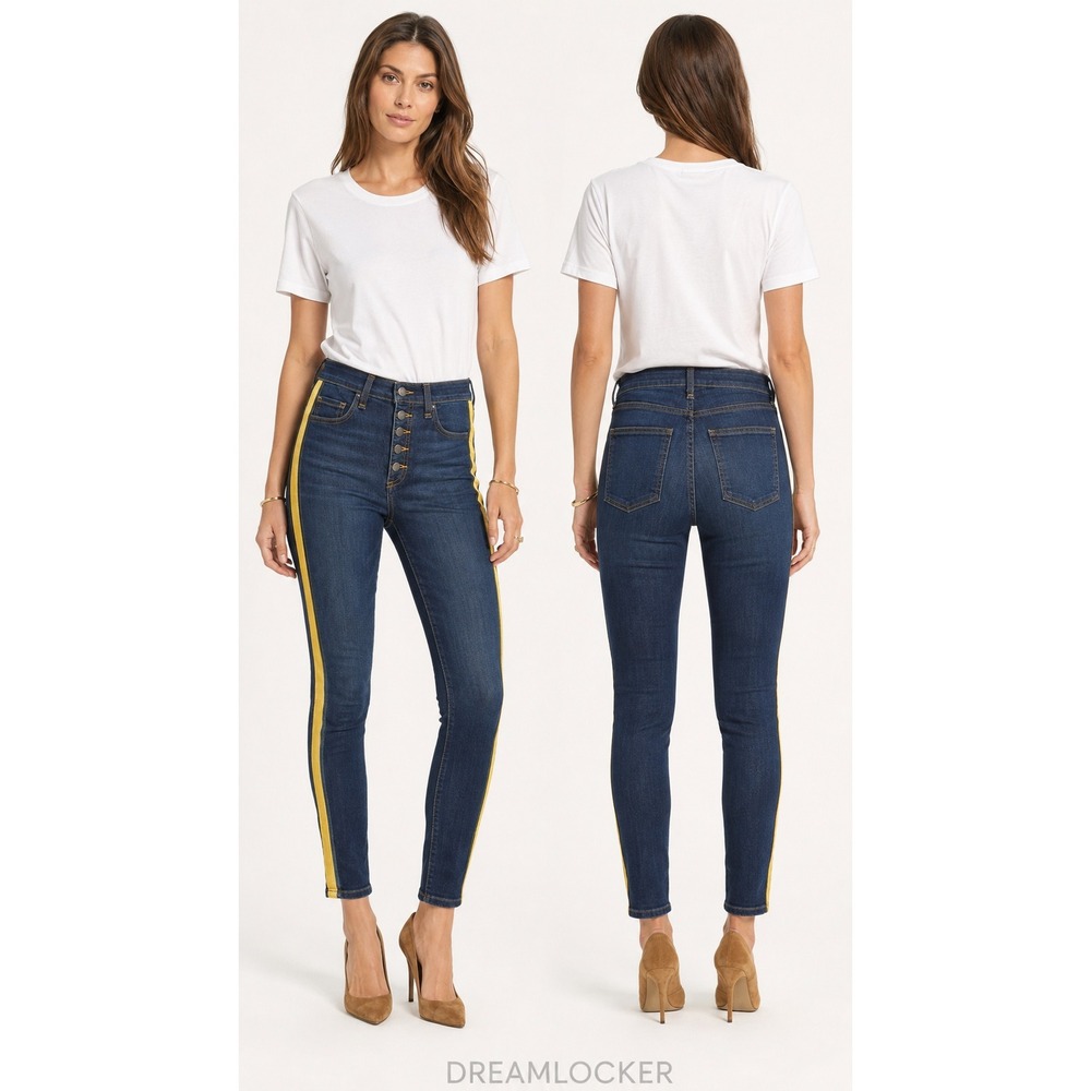 Veronica Beard Debbie Side Stripe Skinny Button Fly Jeans 26 Dark Wash High Rise